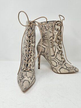 Olivia Jaymes Faux Python Lace Up Pointed Toe Stiletto Ankle Booties Size 5.5